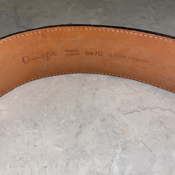 VTG Omega Black Croc Embossed 2.2 Wide 38.5”Leather Belt Size M Made in America - Picture 8 of 12